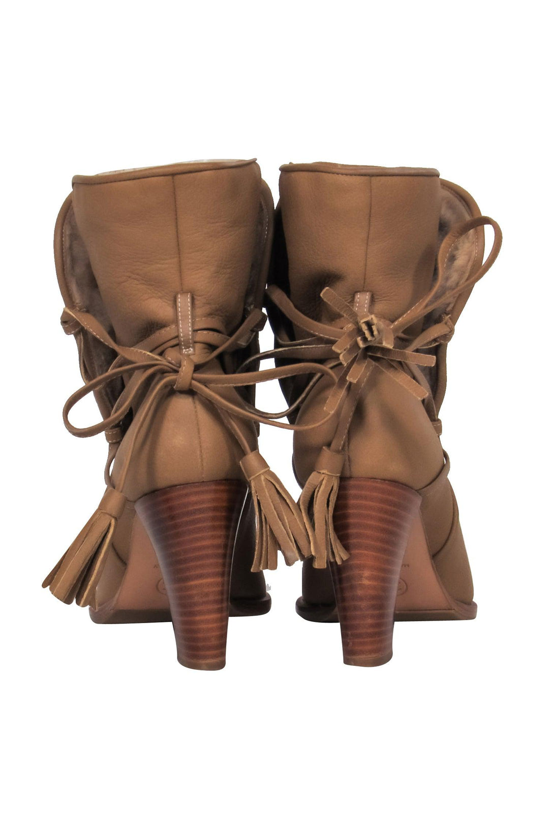Top Quality Chanel - Tan Leather Heeled Boot w/ Fuzzy Lining Sz 8