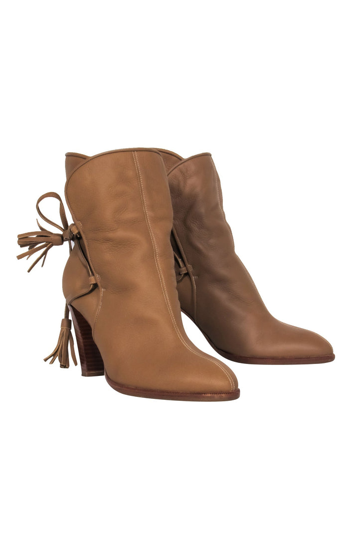 Top Quality Chanel - Tan Leather Heeled Boot w/ Fuzzy Lining Sz 8