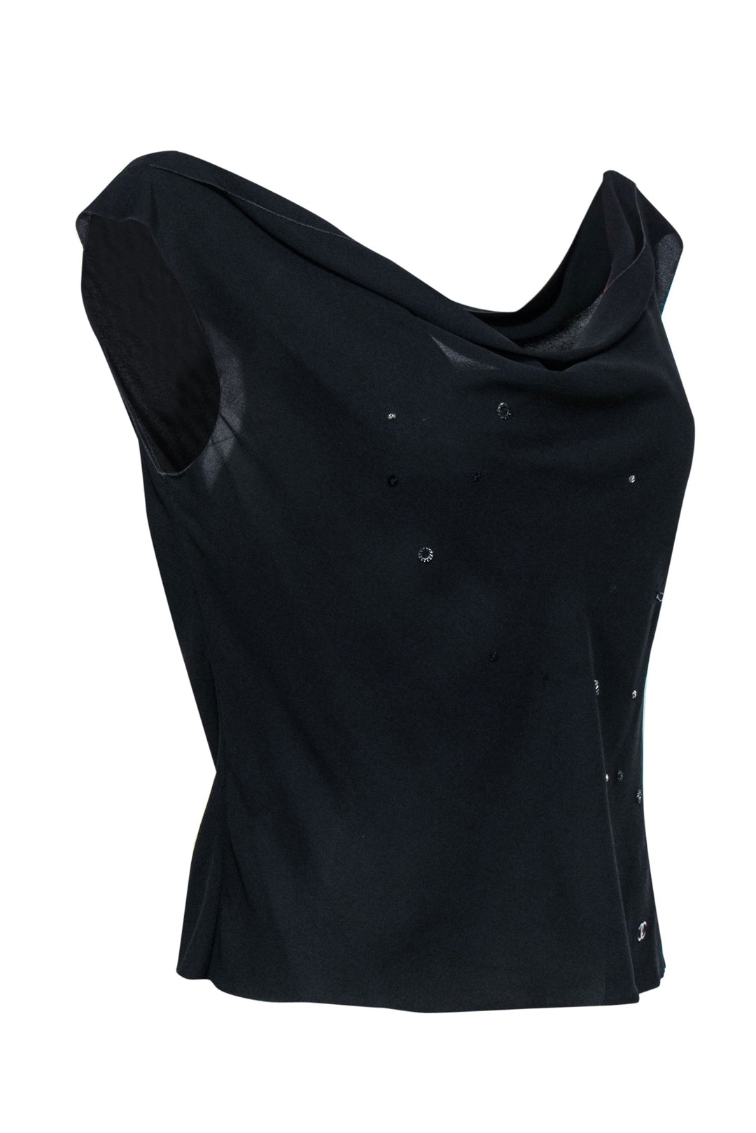 Top Quality Chanel - Vintage Black Silk Cowl Neck Tank w/ Beaded Design Sz 10