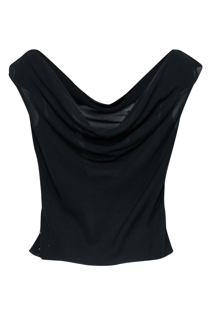 Top Quality Chanel - Vintage Black Silk Cowl Neck Tank w/ Beaded Design Sz 10