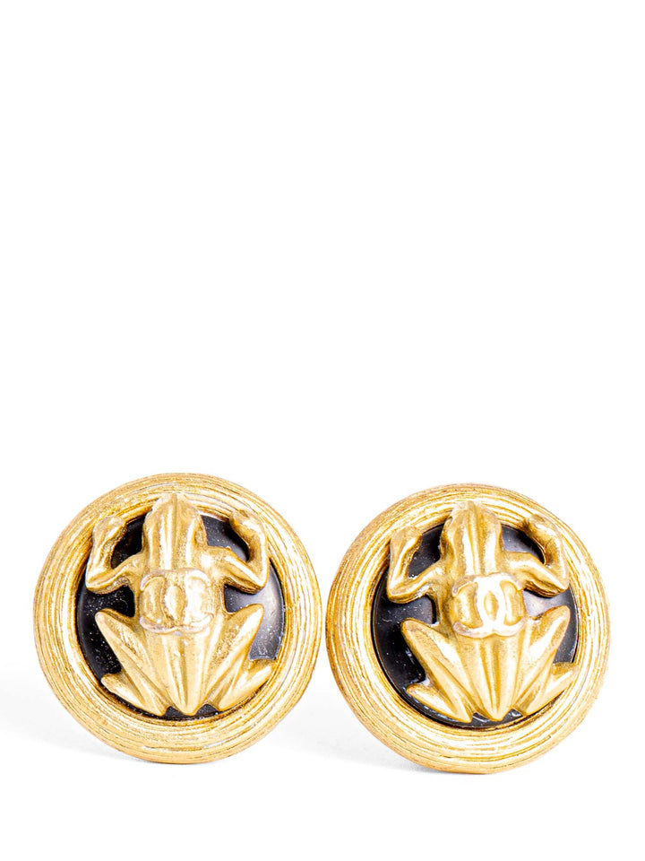 Top Quality Chanel Vintage CC Logo Frog Clip On Earrings Gold