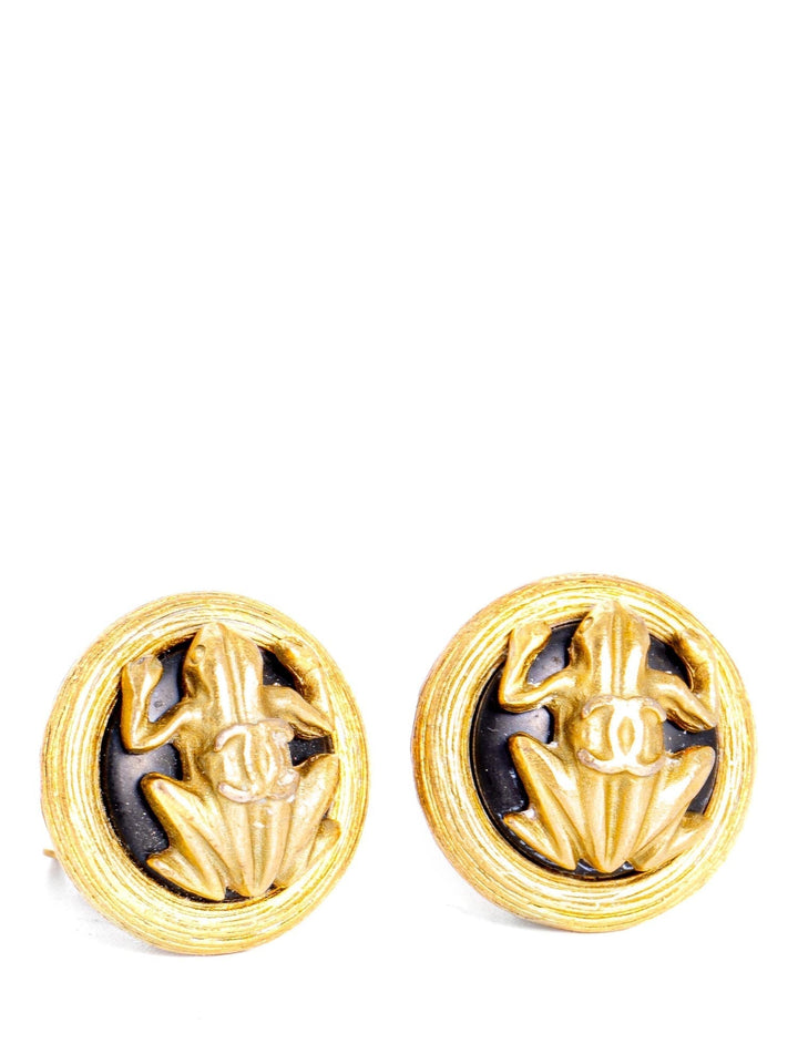 Top Quality Chanel Vintage CC Logo Frog Clip On Earrings Gold