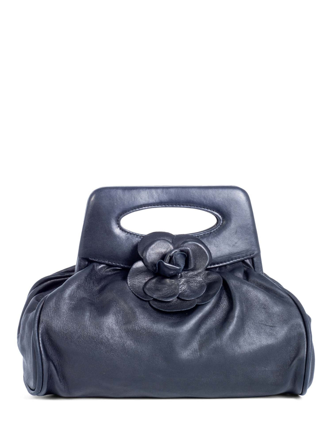 Top Quality Chanel Vintage Leather Camellia Top Handle Bag Black