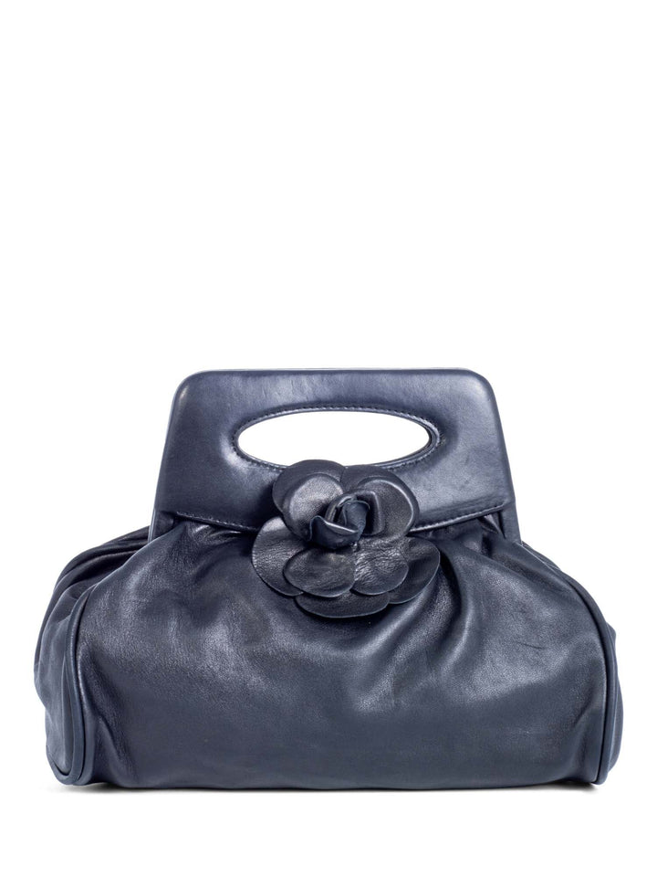 Top Quality Chanel Vintage Leather Camellia Top Handle Bag Black