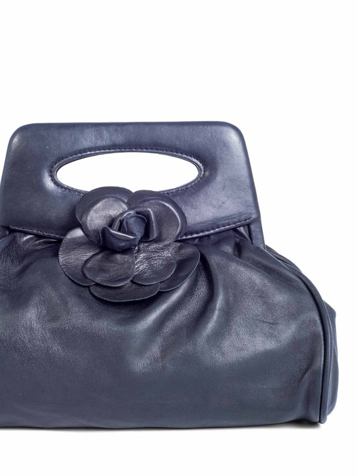 Top Quality Chanel Vintage Leather Camellia Top Handle Bag Black