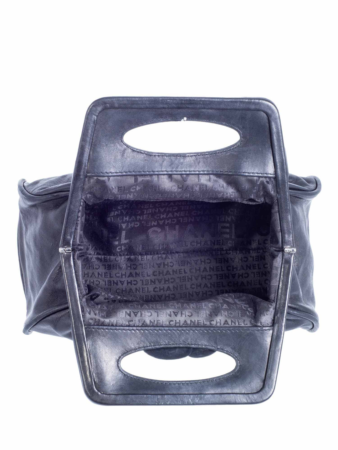 Top Quality Chanel Vintage Leather Camellia Top Handle Bag Black