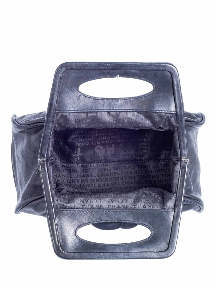 Top Quality Chanel Vintage Leather Camellia Top Handle Bag Black