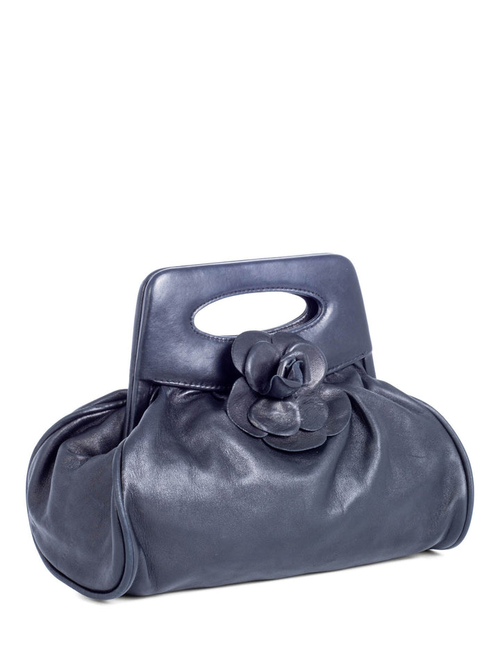 Top Quality Chanel Vintage Leather Camellia Top Handle Bag Black