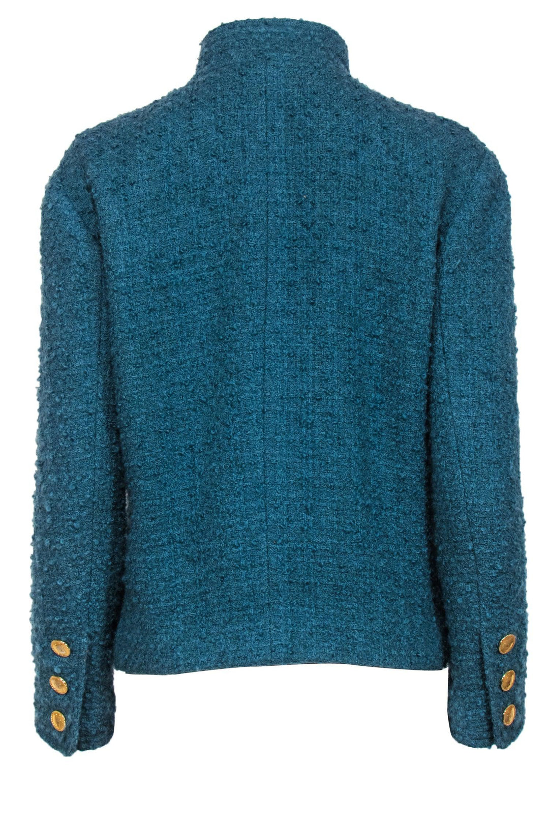 Top Quality Chanel - Vintage Teal Textured Tweed Jacket w/ Gold Perfume Buttons Sz 8