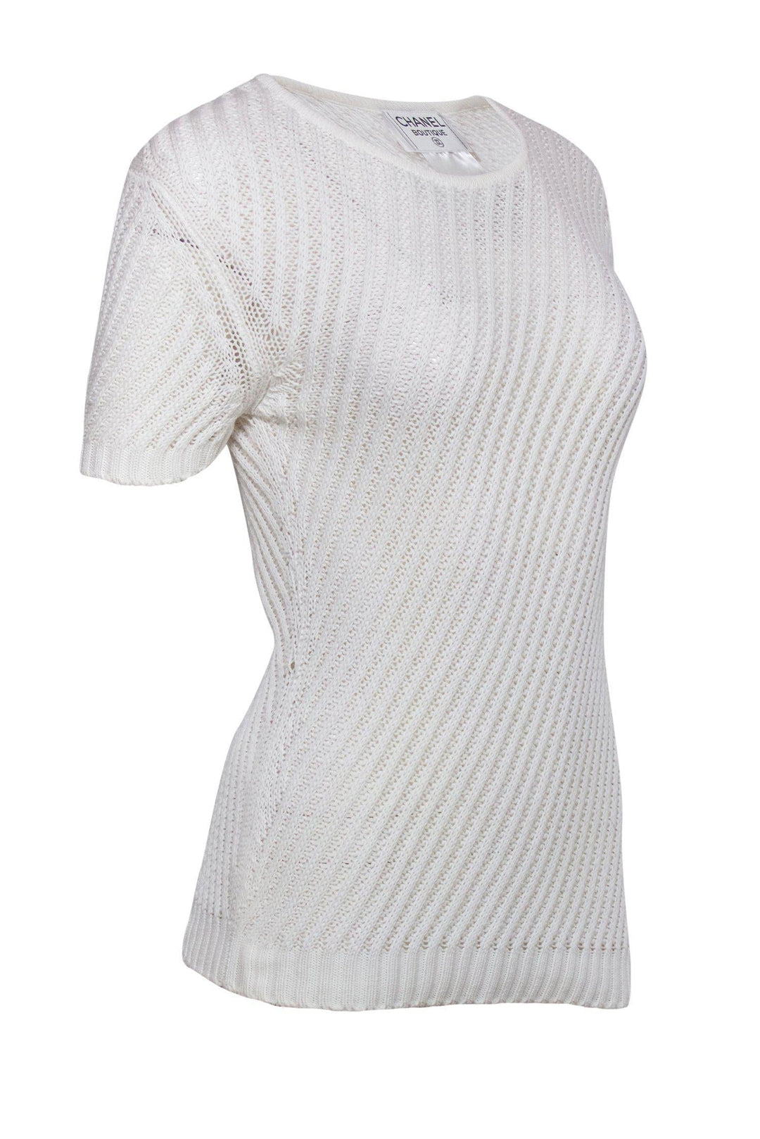 Top Quality Chanel - White Loose Knit Short Sleeve Sweater Sz 8