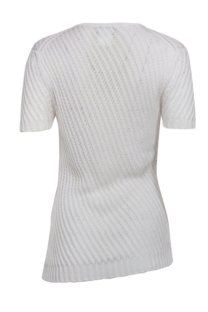 Top Quality Chanel - White Loose Knit Short Sleeve Sweater Sz 8