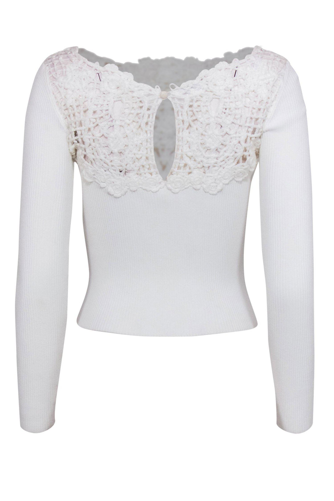Top Quality Chanel - White Ribbed Crochet-Front Cropped Top Sz XS