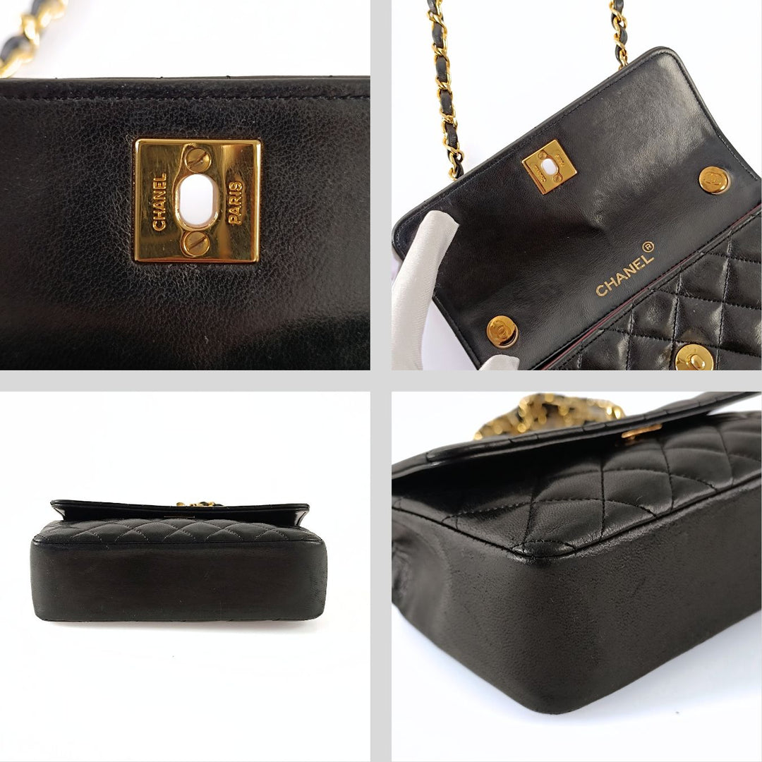 Chanel borsa a tracolla Mini Matelasse in pelle di agnello nera