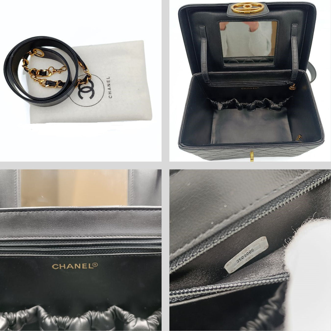Chanel Chanel Chanel quilted cosmetic bag in black leather and gold chain