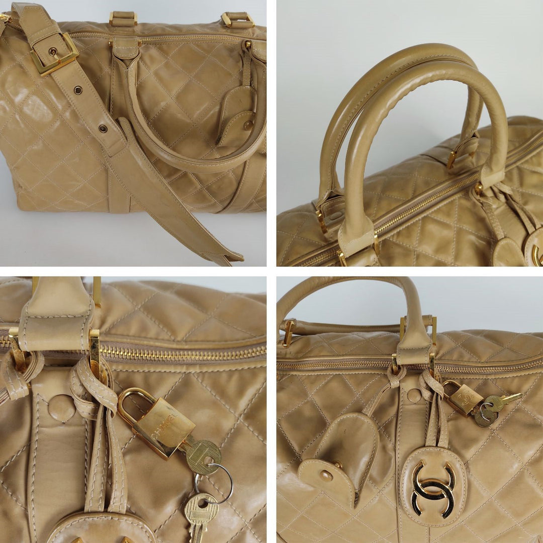 Top Quality Chanel Top Quality Chanel Top Quality Chanel quilted travel bag in beige patent leather