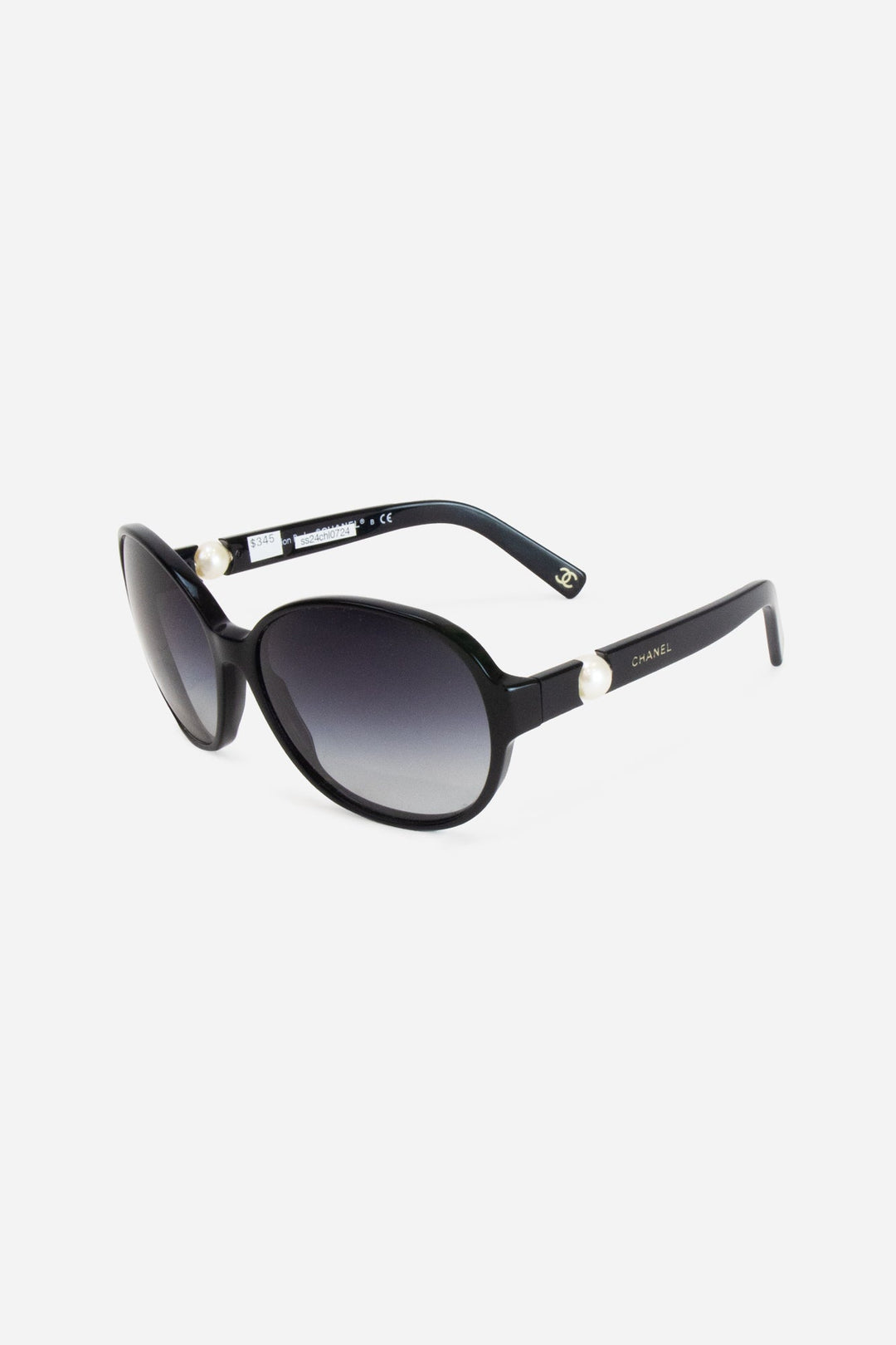 Black Round Frame Pearl Logo On Arm Sunglasses