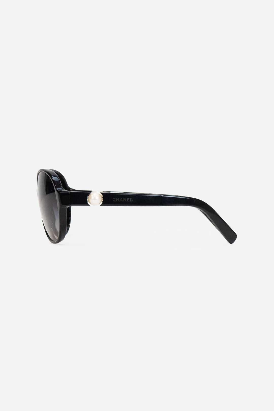 Black Round Frame Pearl Logo On Arm Sunglasses