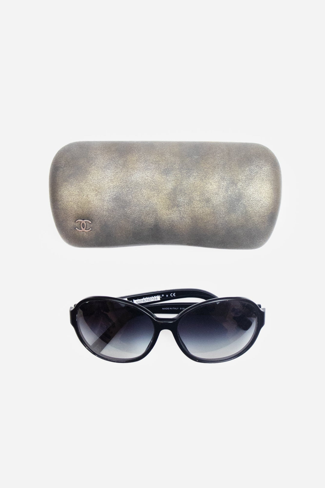 Black Round Frame Pearl Logo On Arm Sunglasses