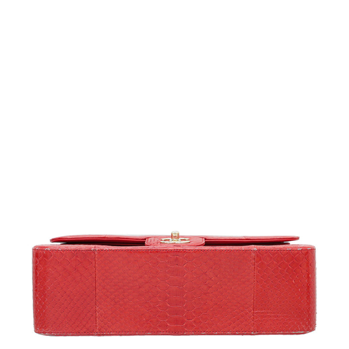 Chanel Red Python Classic Double Flap Jumbo Bag