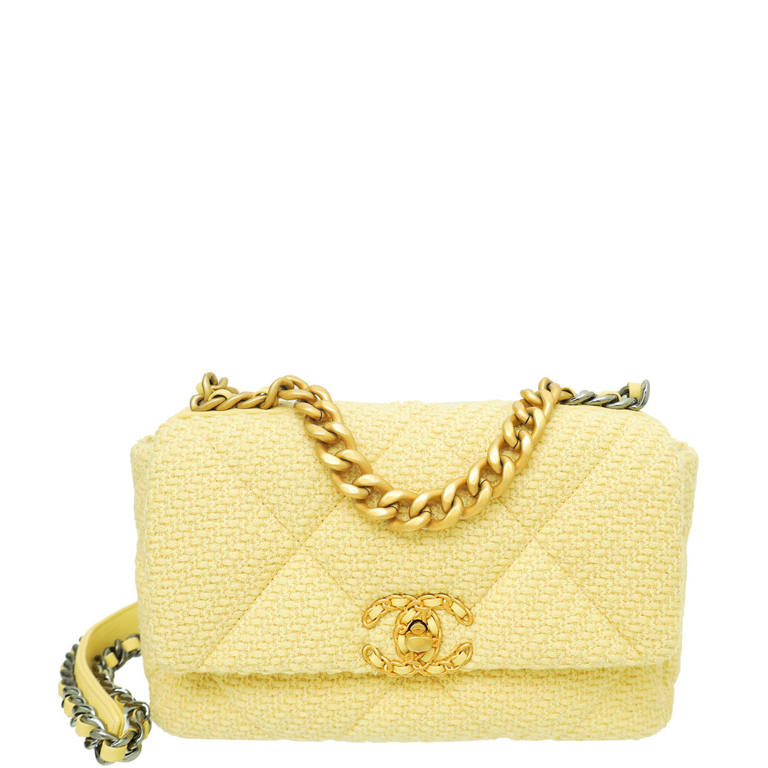 Chanel Light Yellow CC 19 Wool small Flap Bag
