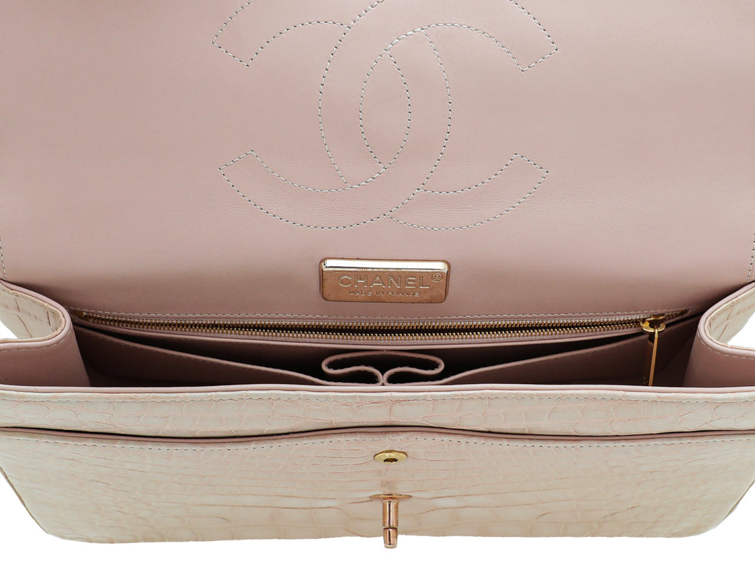 Chanel Pinkish Beige Alligator Classic Double Flap Jumbo Bag