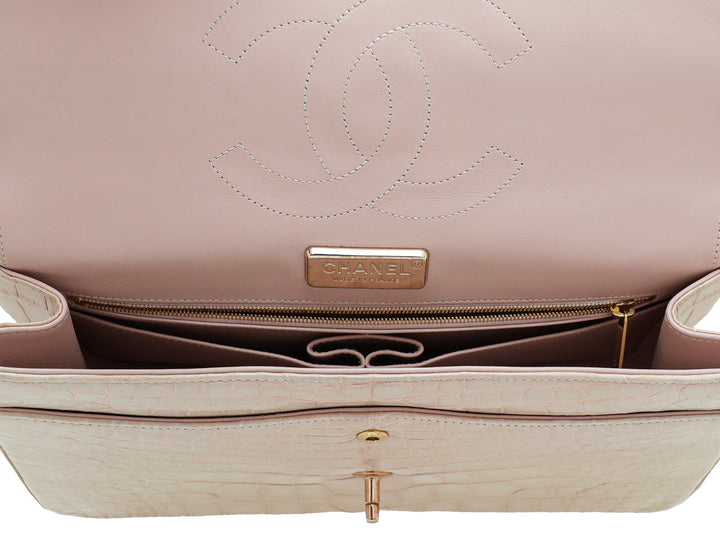 Chanel Pinkish Beige Alligator Classic Double Flap Jumbo Bag