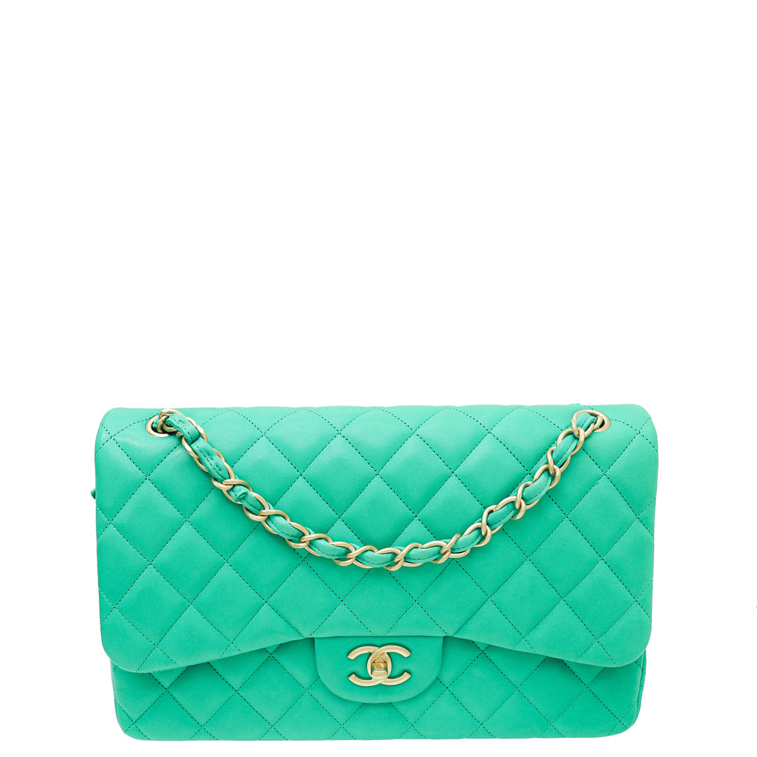 Chanel Green CC Classic Double Flap Jumbo Bag