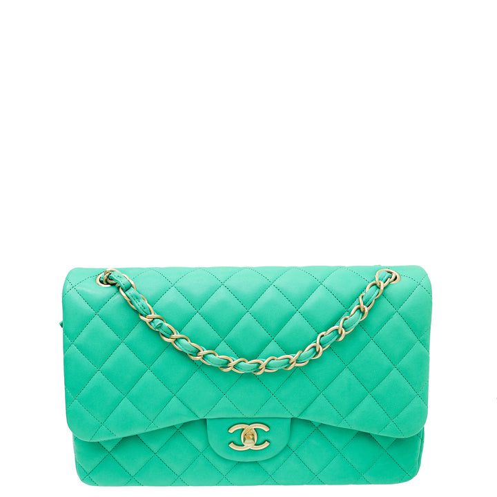 Chanel Green CC Classic Double Flap Jumbo Bag