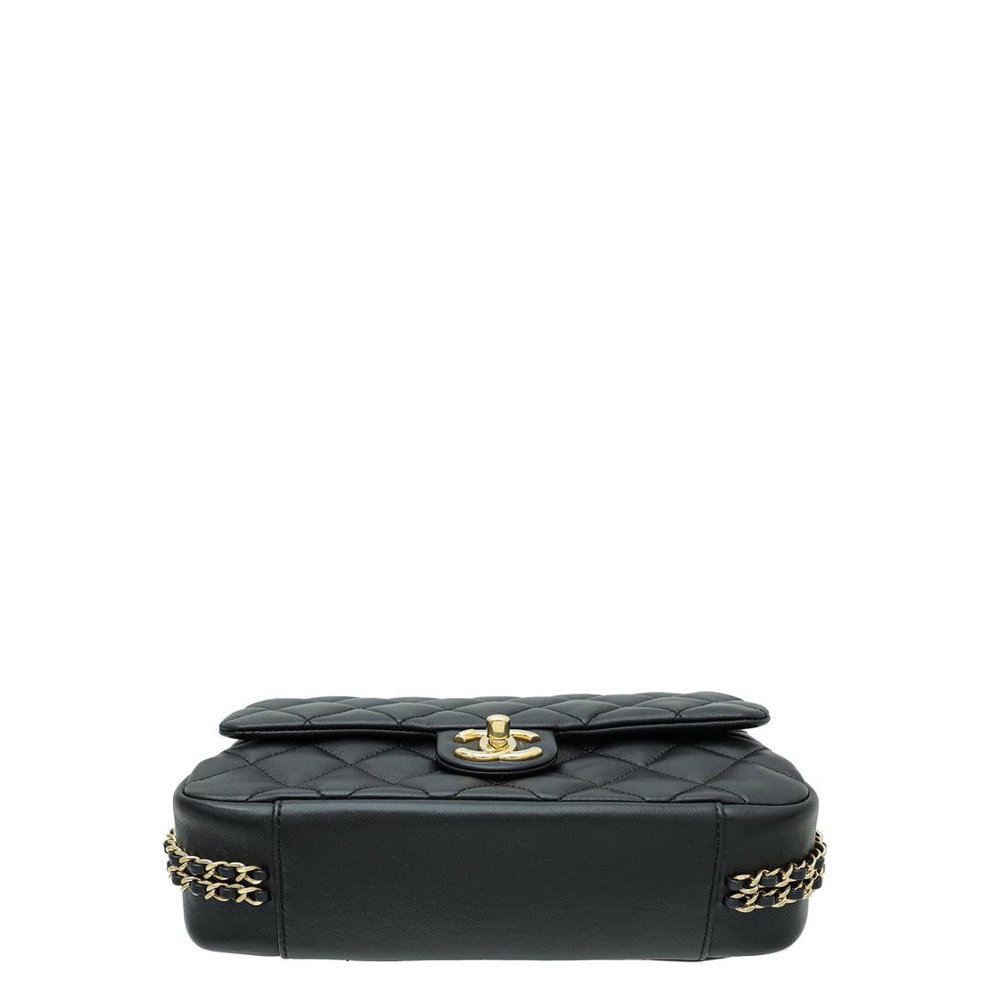 Chanel Black CC Double Chain Strap Small Flap Bag