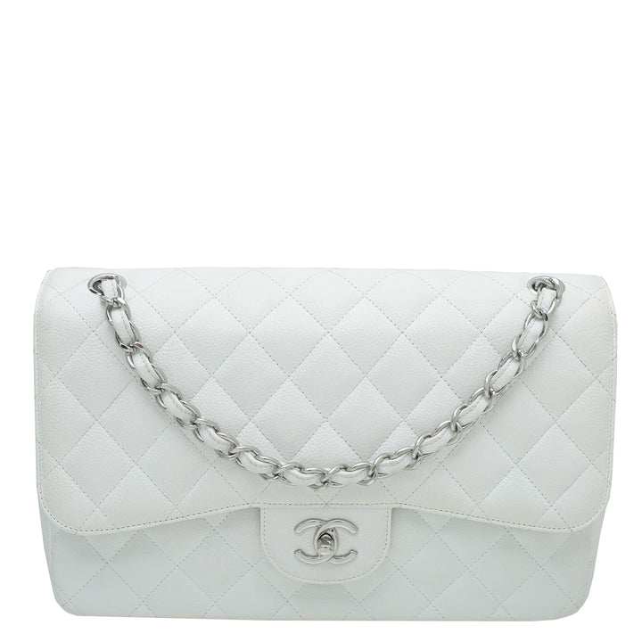Chanel White CC Classic Double Flap Jumbo Bag