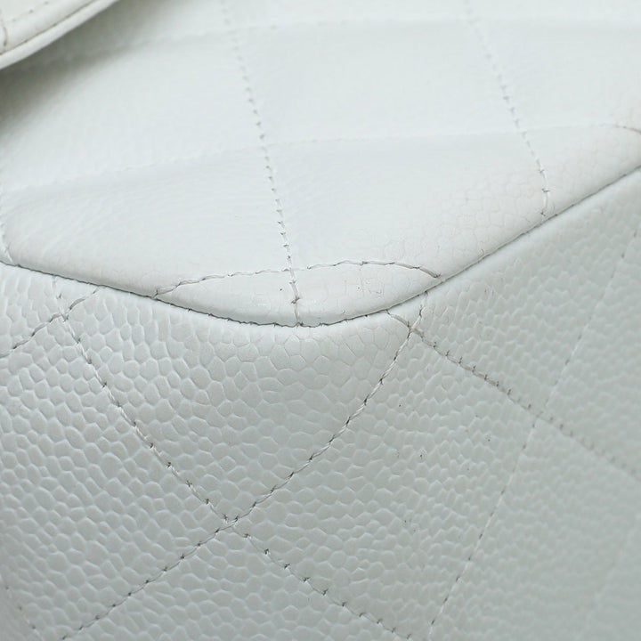 Chanel White CC Classic Double Flap Jumbo Bag