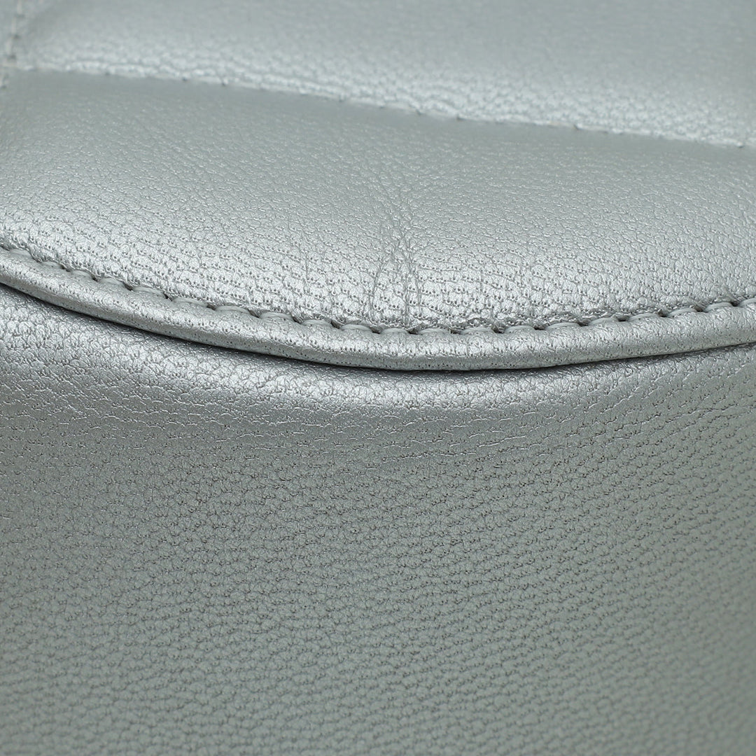 Chanel Metallic Gray 19 Round Mini Clutch w/Chain