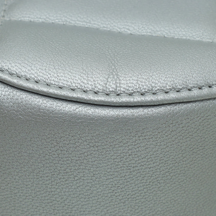Chanel Metallic Gray 19 Round Mini Clutch w/Chain
