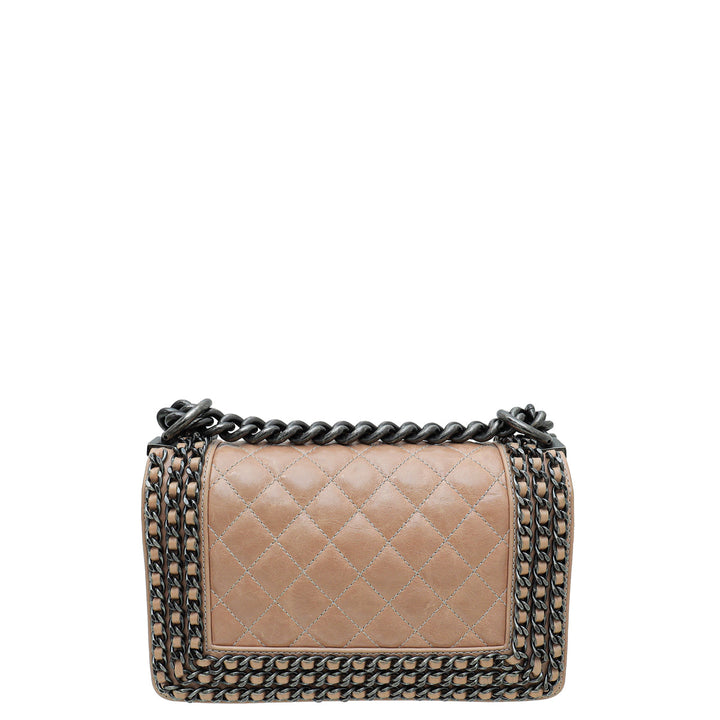 Chanel Nude Le Boy Glazed Chained Flap Small Bag