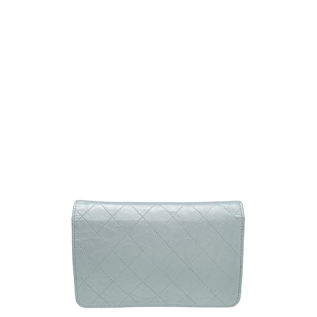 Chanel Metallic Grey CC Aged Wallet On Chain