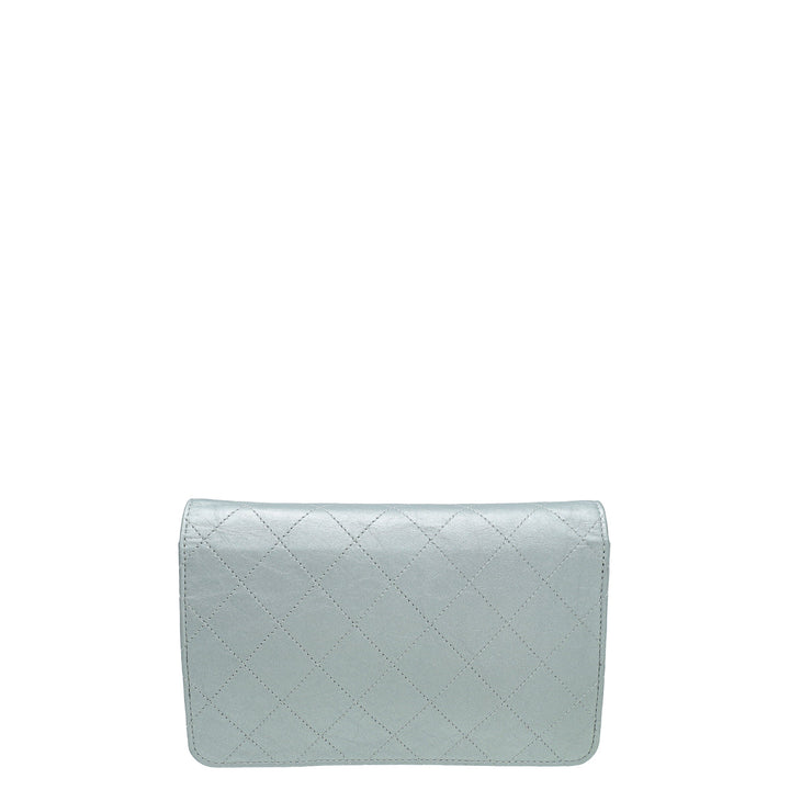 Chanel Metallic Grey CC Aged Wallet On Chain