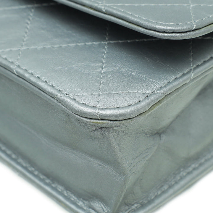 Chanel Metallic Grey CC Aged Wallet On Chain