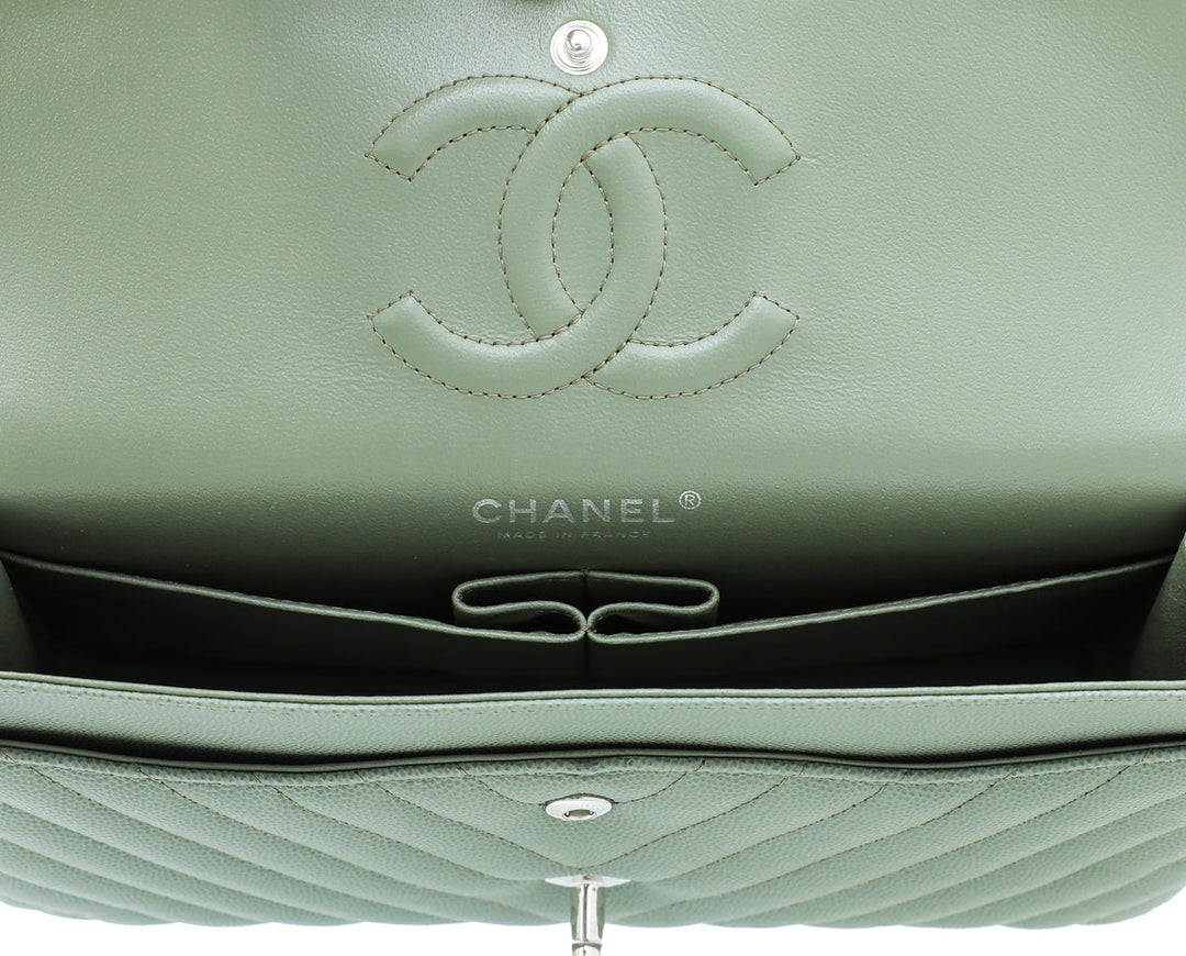 Chanel Sea Green Classic Chevron Double Flap Medium Bag