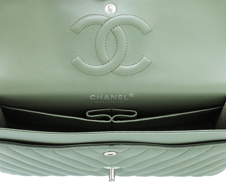 Chanel Sea Green Classic Chevron Double Flap Medium Bag