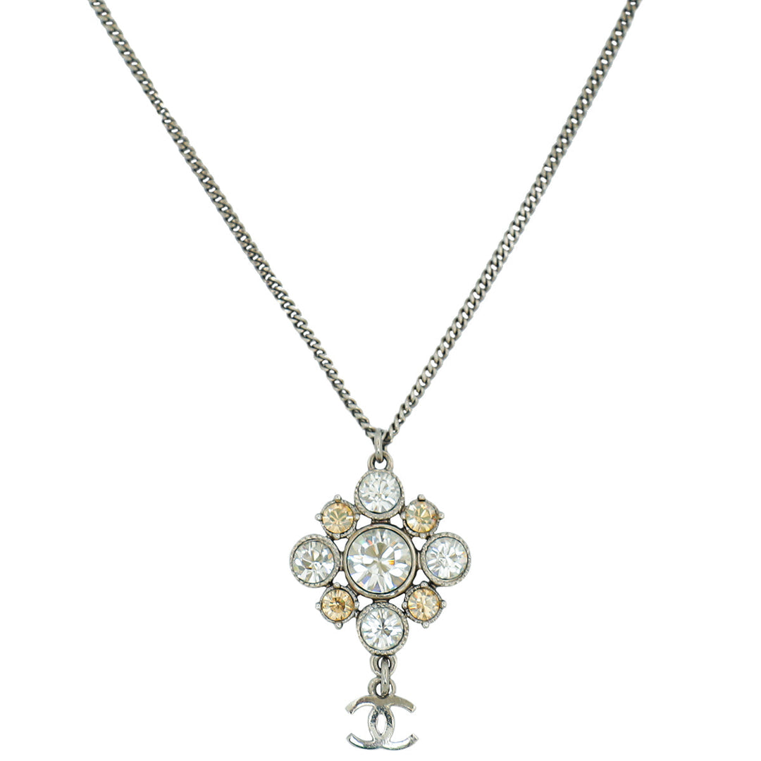 Chanel Silver CC Cluster Crystal Pendant Necklace