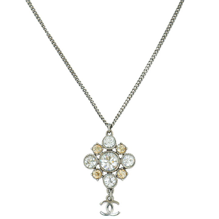 Chanel Silver CC Cluster Crystal Pendant Necklace