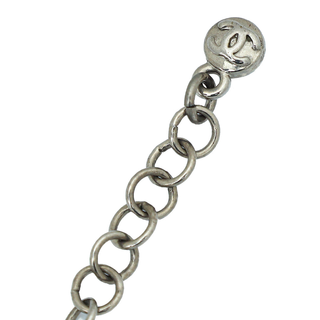 Chanel Silver CC Cluster Crystal Pendant Necklace