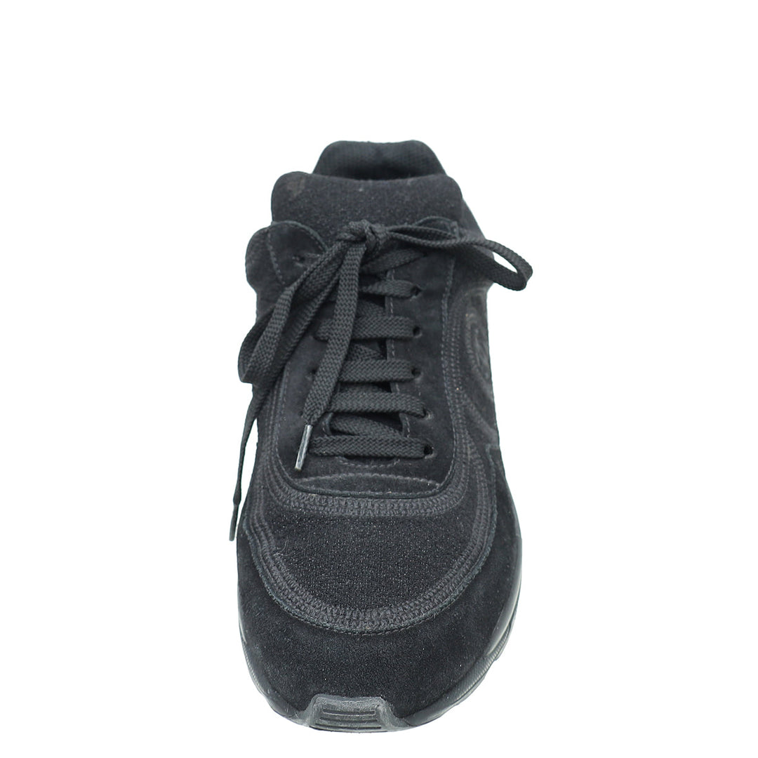 Chanel Black CC Suede Trainer Sneaker 38