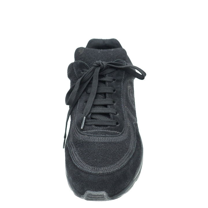 Chanel Black CC Suede Trainer Sneaker 38