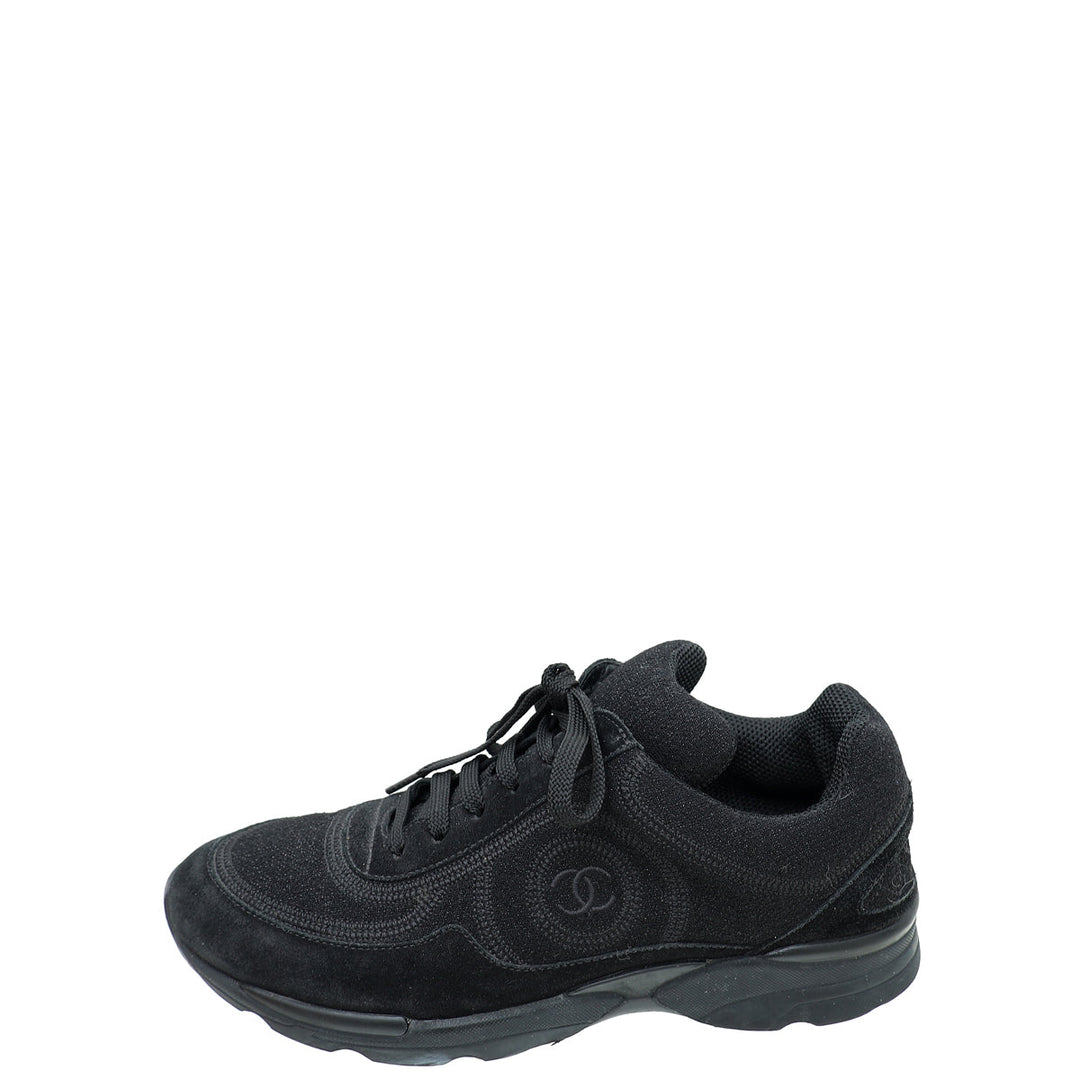 Chanel Black CC Suede Trainer Sneaker 38