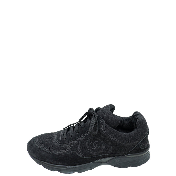 Chanel Black CC Suede Trainer Sneaker 38