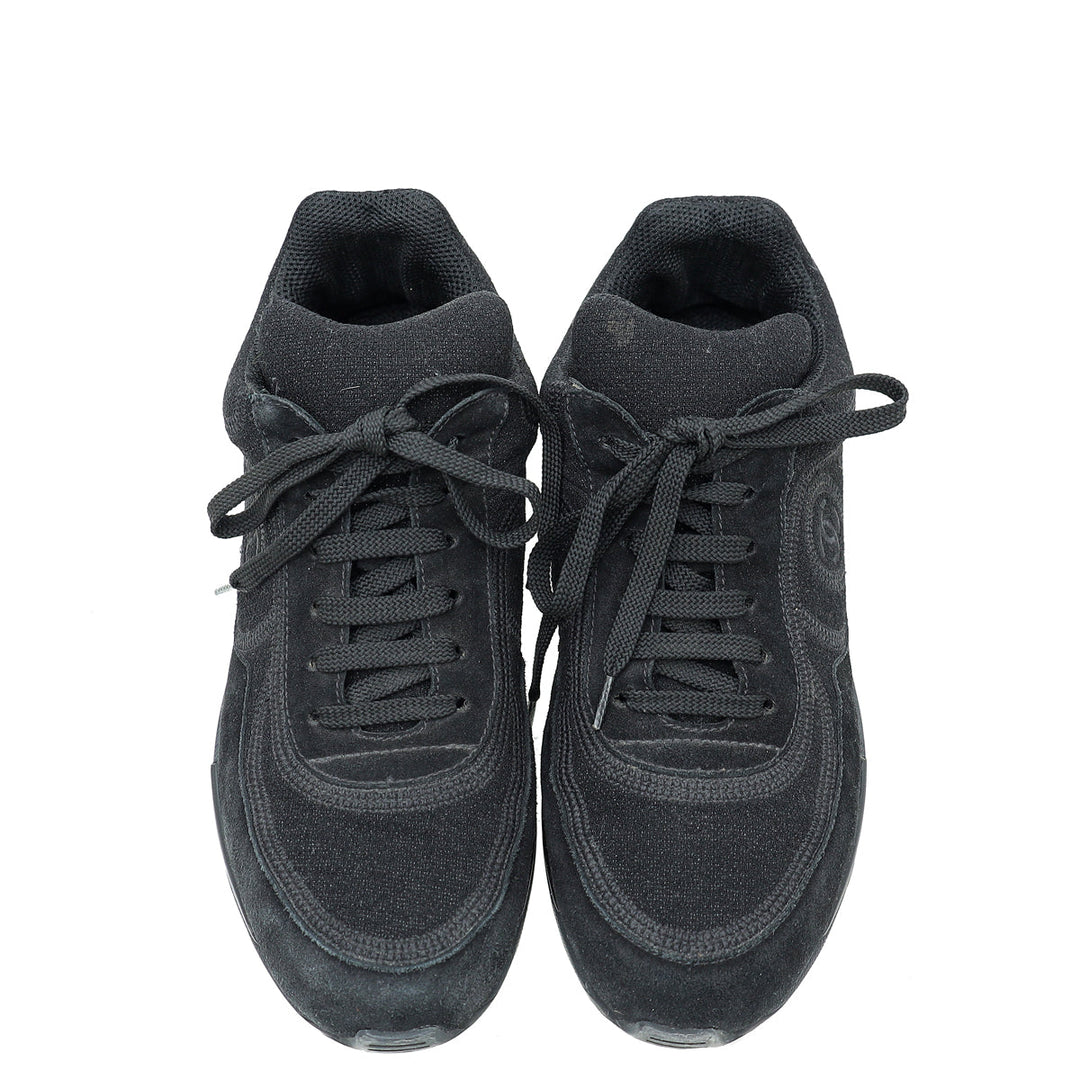 Chanel Black CC Suede Trainer Sneaker 38