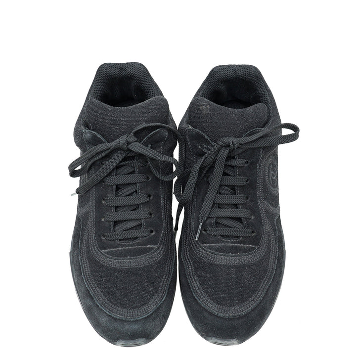 Chanel Black CC Suede Trainer Sneaker 38