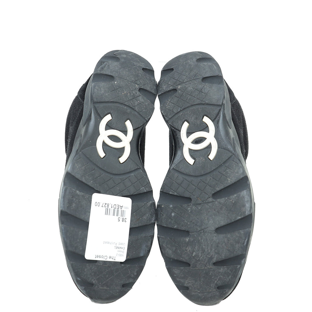 Chanel Black CC Suede Trainer Sneaker 38