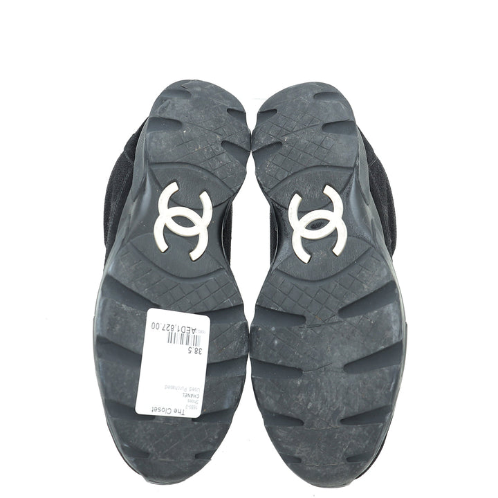 Chanel Black CC Suede Trainer Sneaker 38